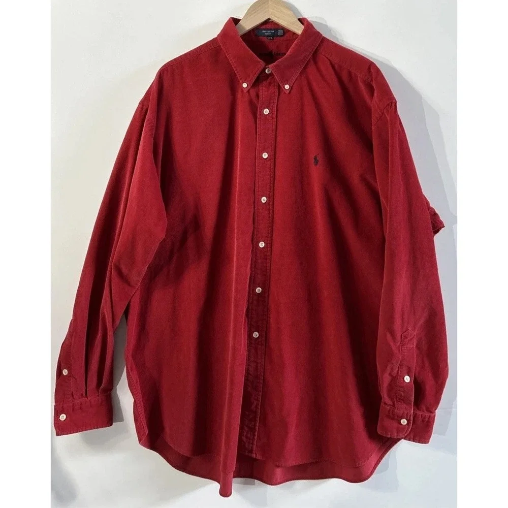 Mens Vintage RALPH LAUREN Corduroy Long Sleeve Button Up Shirt Sz XXL